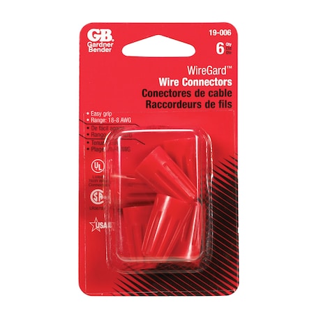 Wiregard Twist-On Wire Connector, 10 AWG Max, Red, Polypropylene Insulation 19-006